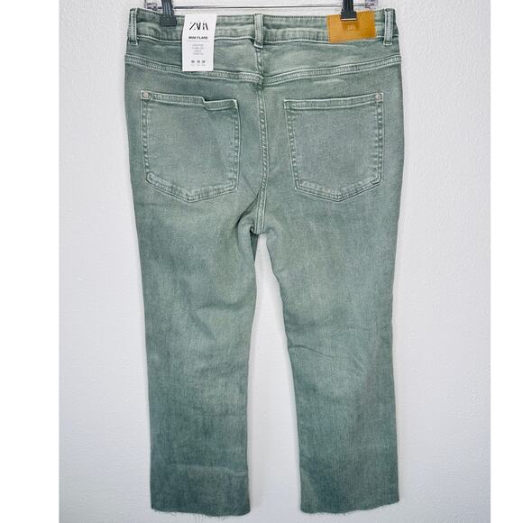 NWT Zara Olive Mini Flare High Rise Flare Leg Ankle Stretch Jean 10 - Picture 7 of 15